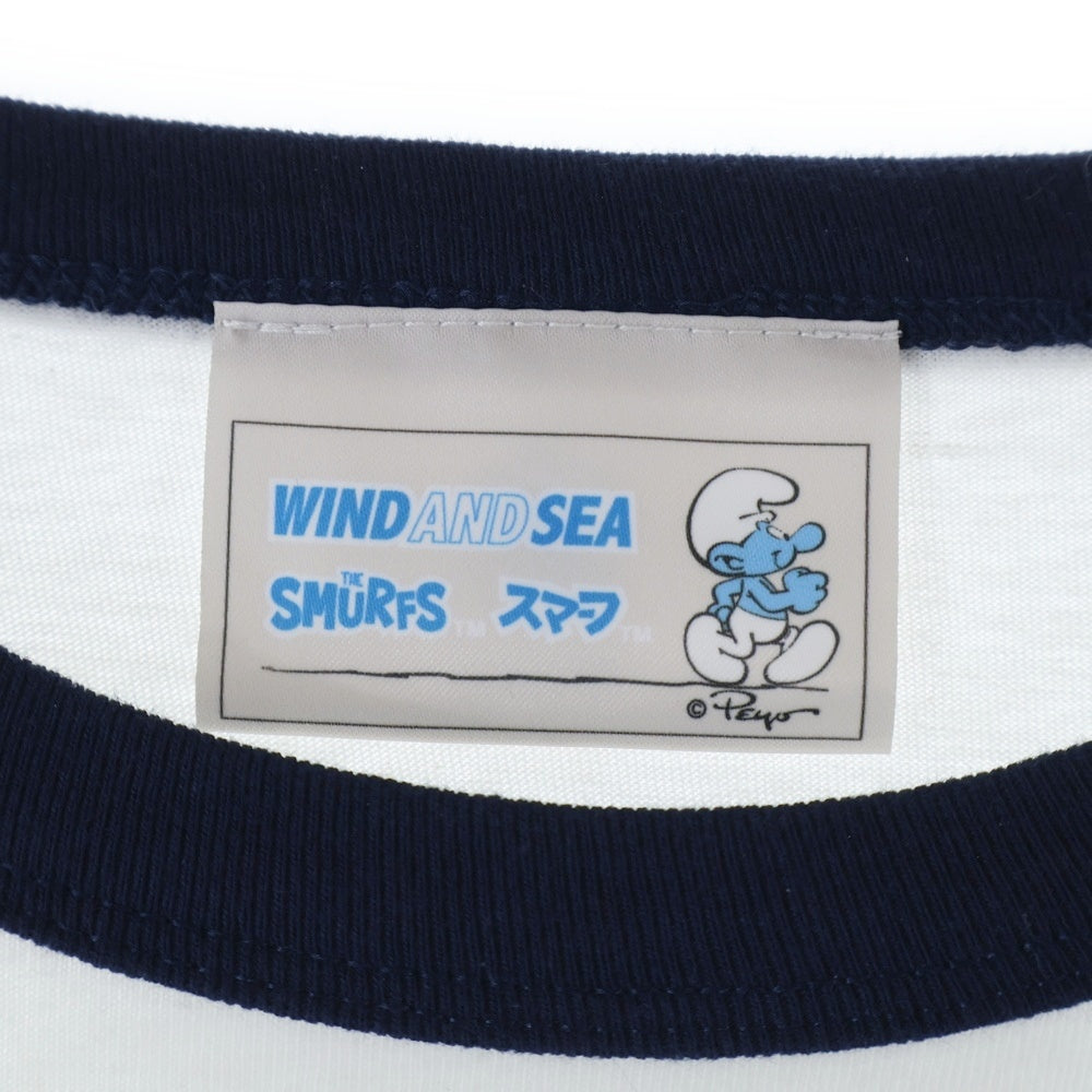 WIND AND SEA(ウィンダンシー) スマーフ プリント リンガー クルーネック 半袖Tシャツ カットソー ホワイト WDS-C-SMF-24-Q4-06