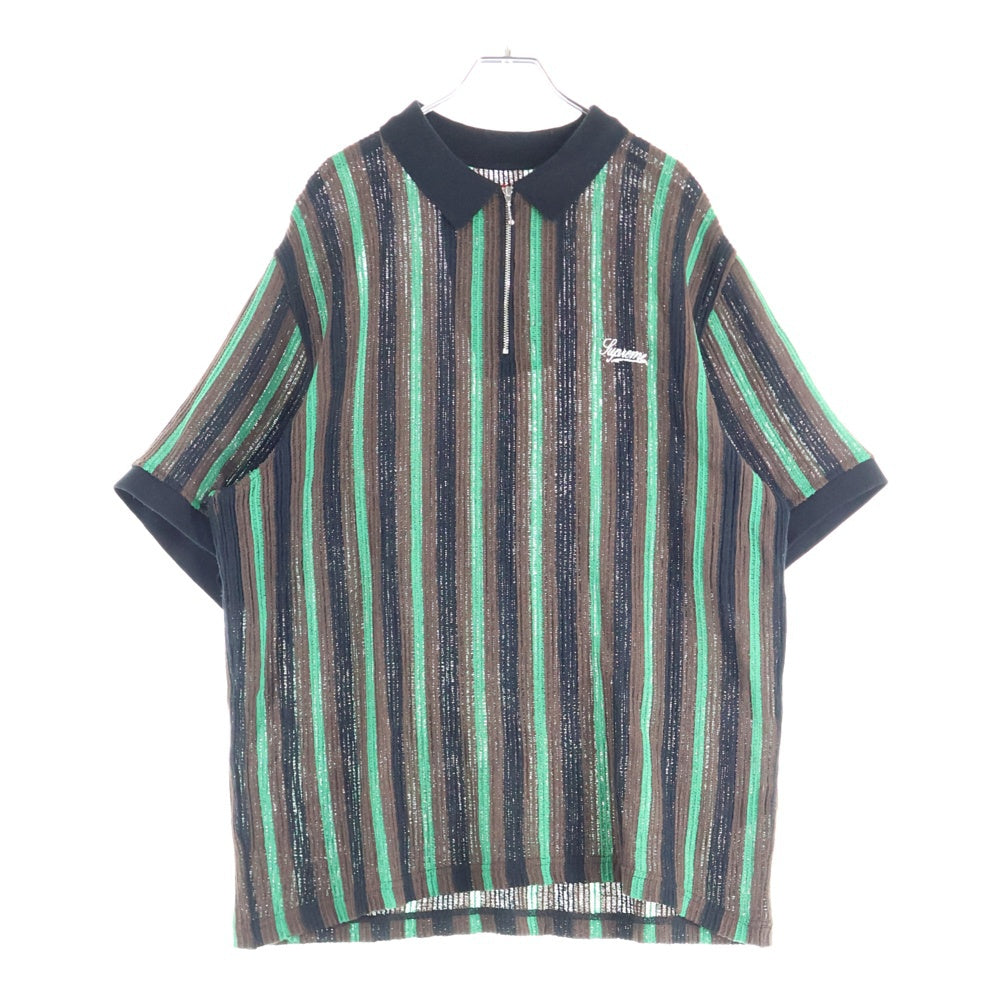 SUPREME(シュプリーム) 22SS Open Knit Stripe Zip Polo オープン ニット ストライプ ジップ 半袖ポロシャツ ブラック/グリーン/ブラウン