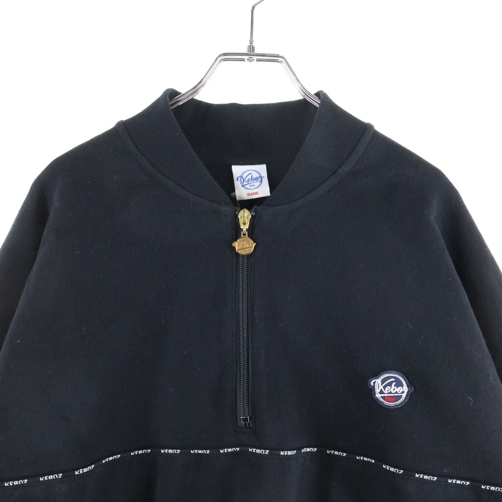 KEBOZ(ケボズ) 胸ロゴワッペン ハーフジップスウェットトレーナー ブラック