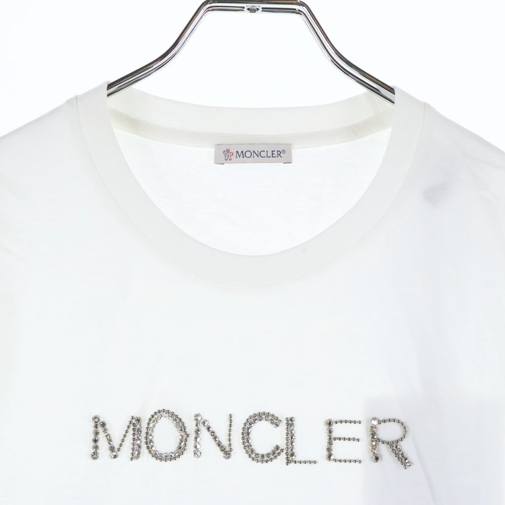 MONCLER(モンクレール) SS T-SHIRT ラインストーンロゴ クルーネック半袖Tシャツカットソー ホワイト F20938C77110 V8058