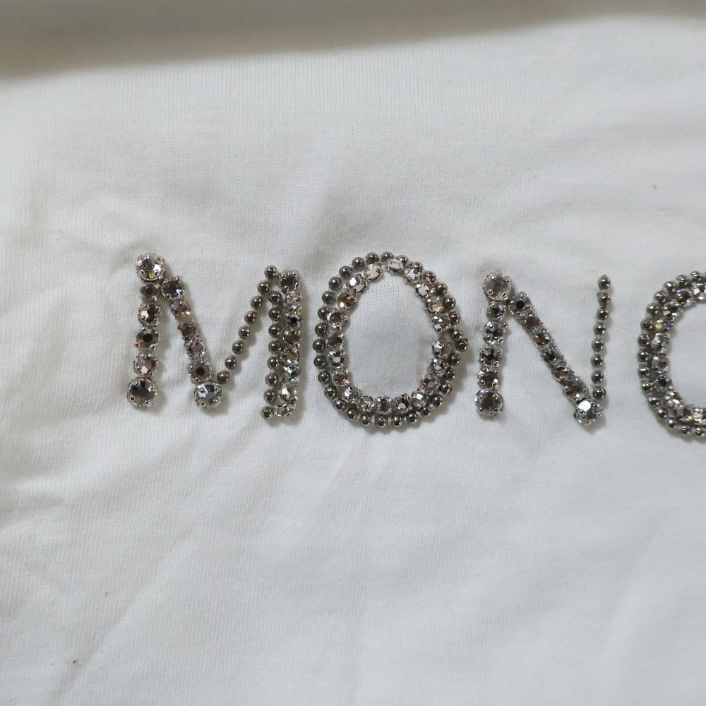MONCLER(モンクレール) SS T-SHIRT ラインストーンロゴ クルーネック半袖Tシャツカットソー ホワイト F20938C77110 V8058