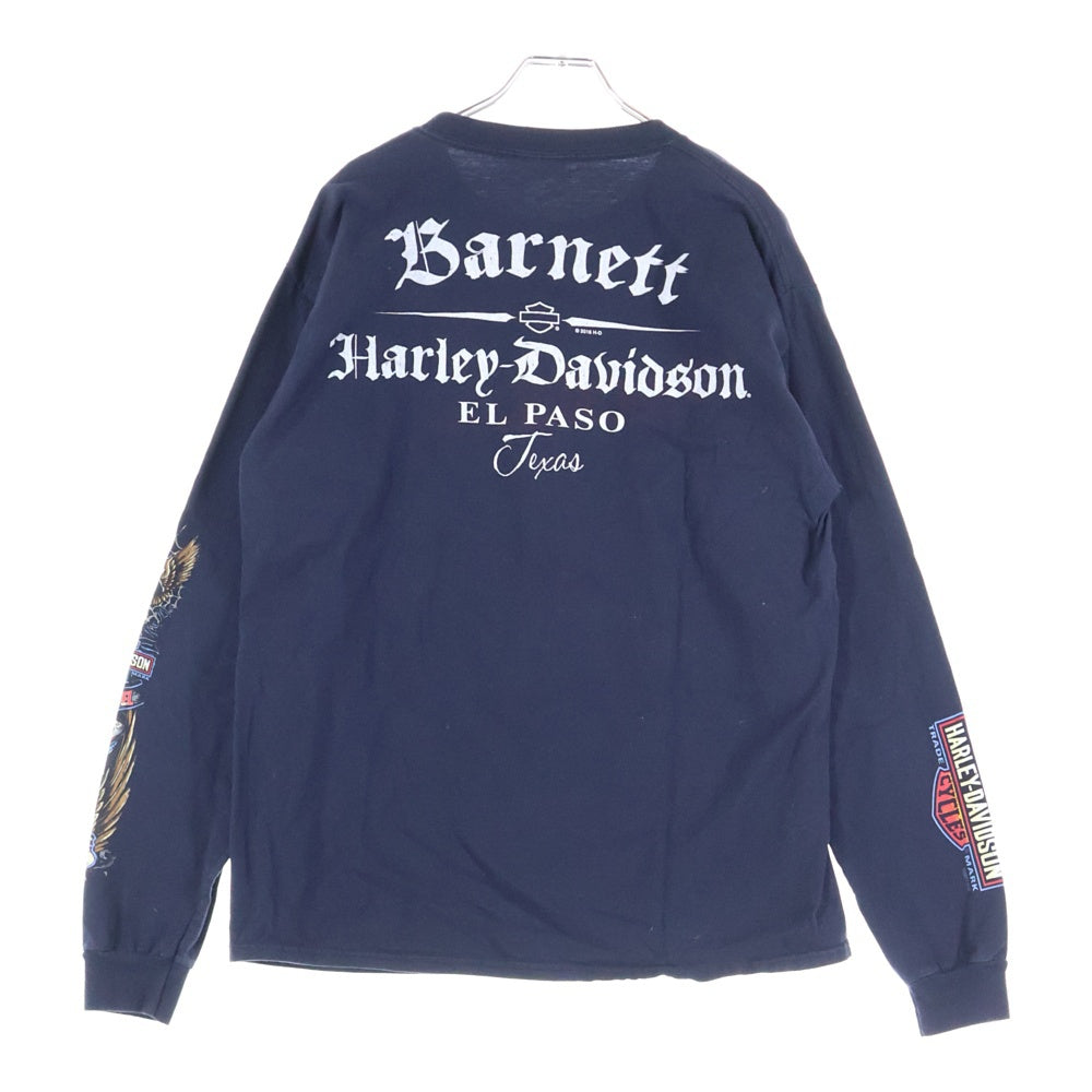 HARLEY DAVIDSON(ハーレーダビッドソン) スカルバイク袖ロゴプリント クルーネック長袖Tシャツカットソー ネイビー
