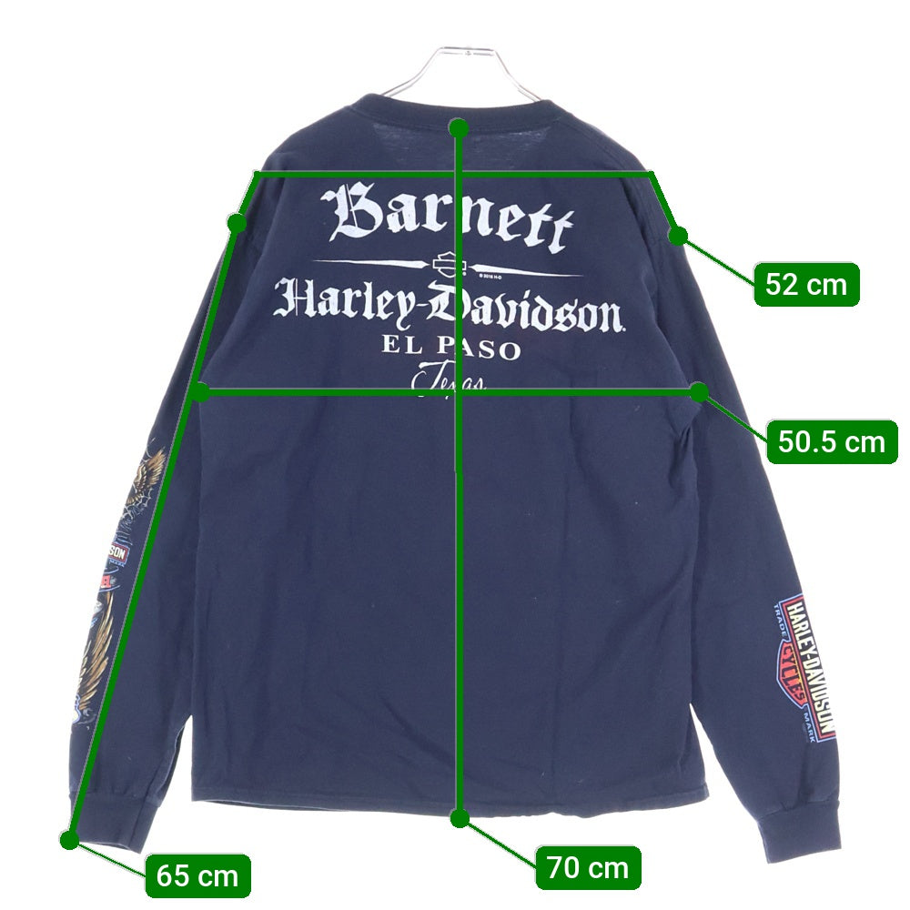 HARLEY DAVIDSON(ハーレーダビッドソン) スカルバイク袖ロゴプリント クルーネック長袖Tシャツカットソー ネイビー