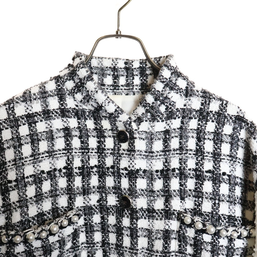 CHANEL(シャネル) 25SS ココマークボタン パール装飾 ギンガムチェック ツイードジャケット ホワイト/ブラック P79009V71198