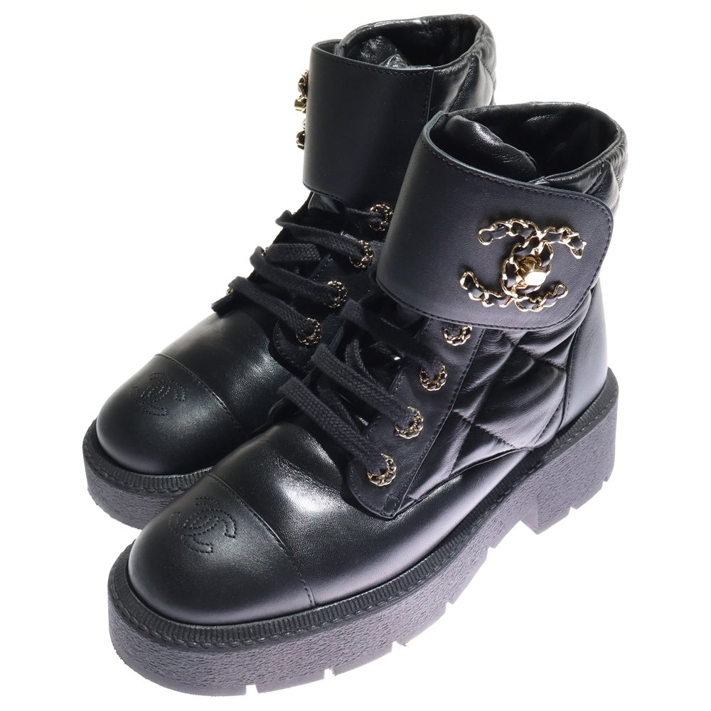 CHANEL(シャネル) 24AW マトラッセ ココマーク キルティングレザーショートブーツ レディース ブラック/ゴールド G45923