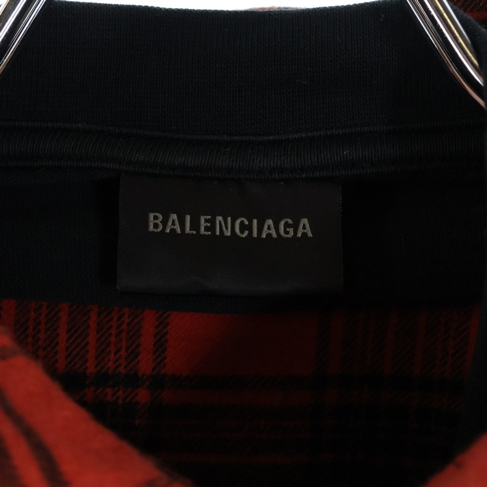 BALENCIAGA(バレンシアガ) ドッキングデザイン チェック柄コットンシャツ レッド 699371 TNM25