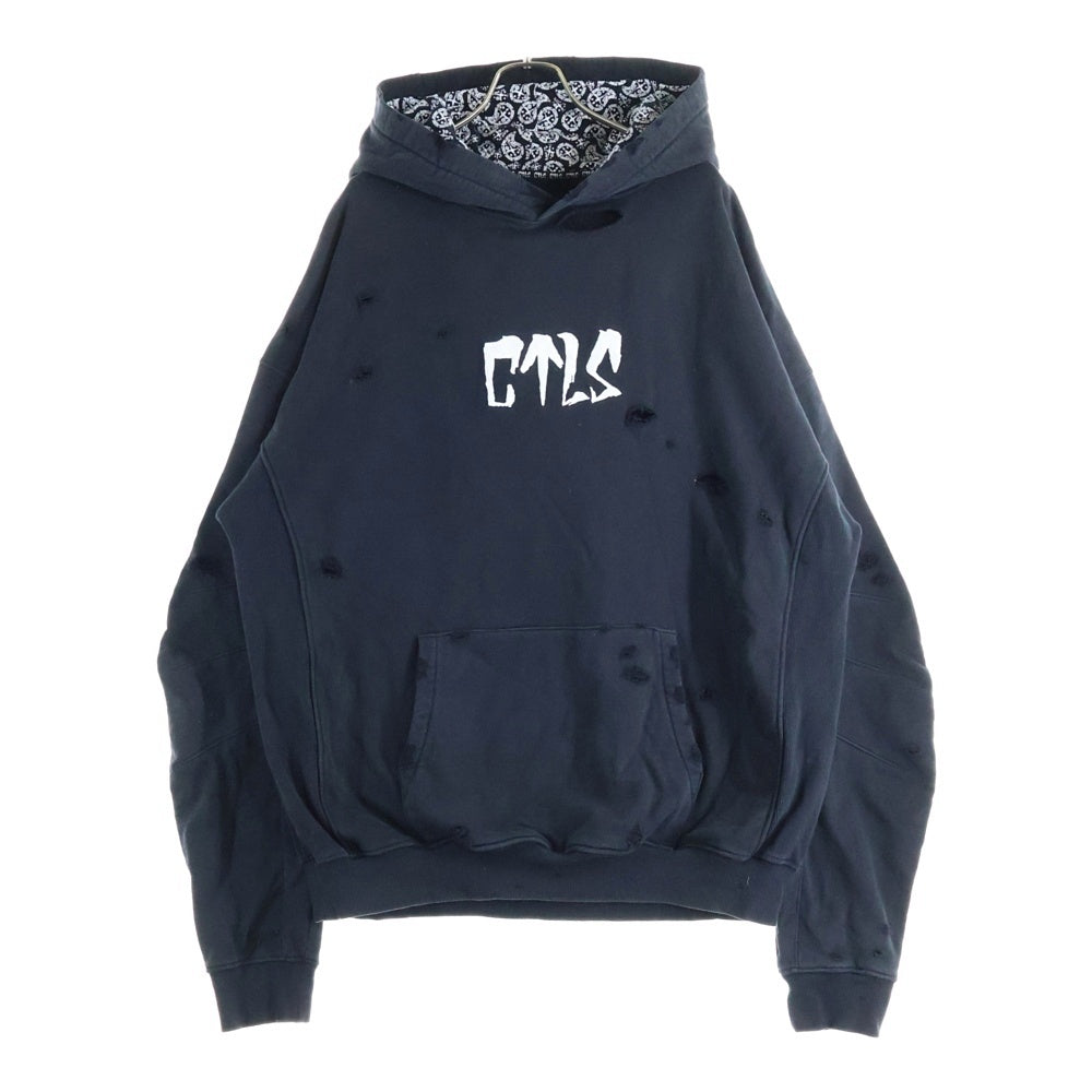 cvtvlist(カタリスト) 23AW 3D LOGO USUAL HOODIE ヴィンテージクラッシュ加工 ロゴスウェットフーディーパーカー ブラック 230190301