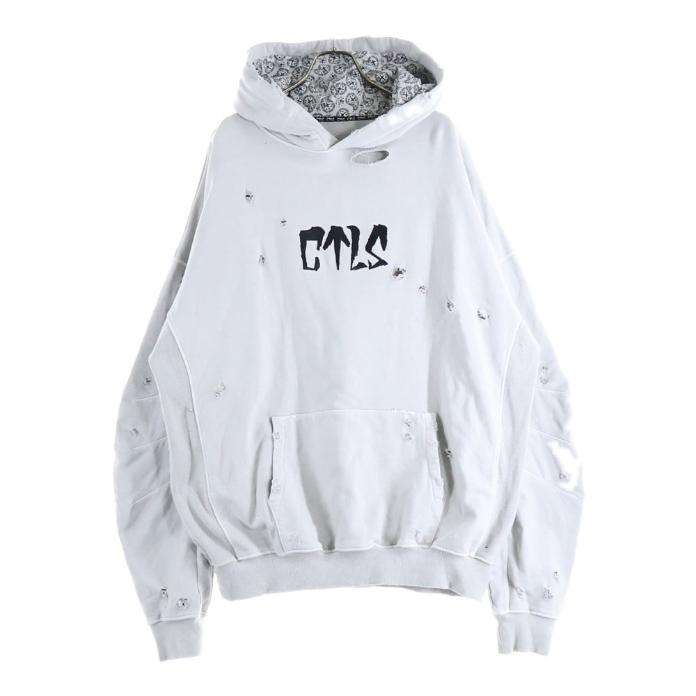 cvtvlist(カタリスト) 23AW 3D LOGO USUAL HOODIE ヴィンテージクラッシュ加工 ロゴスウェットフーディーパーカー ホワイト 230190301