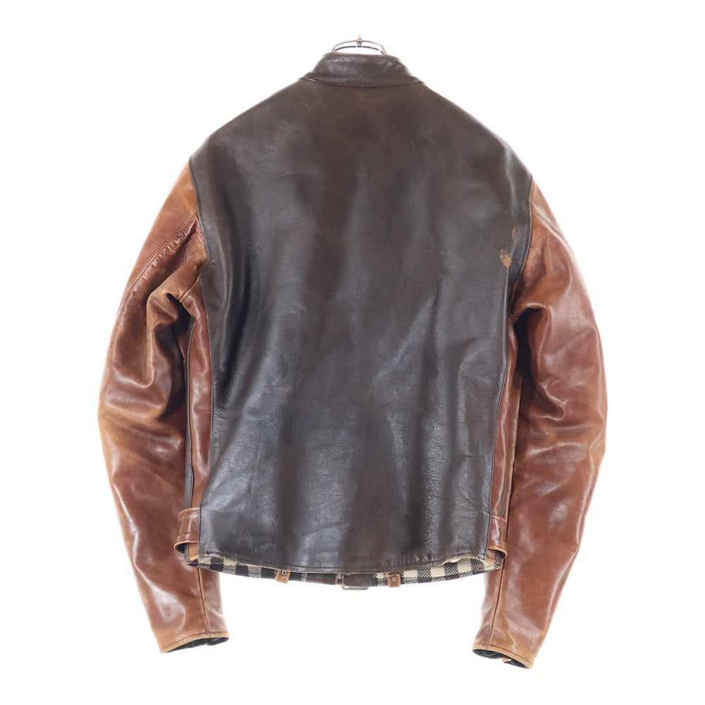 JOE McCOY(ジョーマッコイ) 復刻 レプリカ 30s ハト目ジップ ホースハイド 袖切り替えシングルライダースジャケット ブラウン