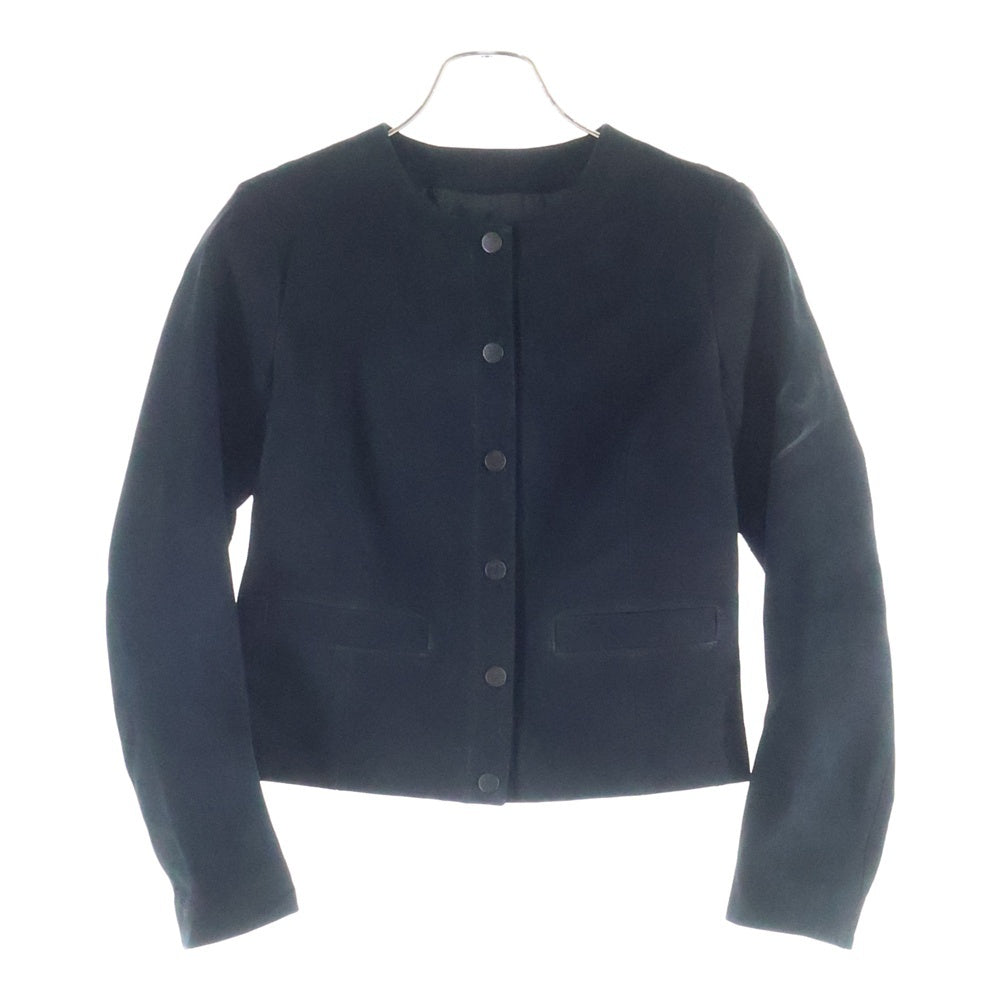 NO BRAND(ノーブランド) A LEATHER エーレザー CARDIGAN JACKET ノーカラースウェードレザージャケット レディース ブラック AWJ2403