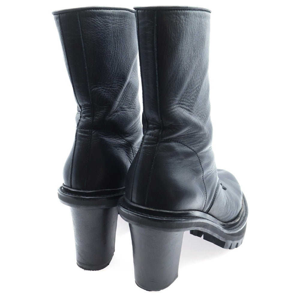 A LEATHER(エーレザー) フロントジップレザーハイヒールショートブーツ レディース ブラック ALHB1