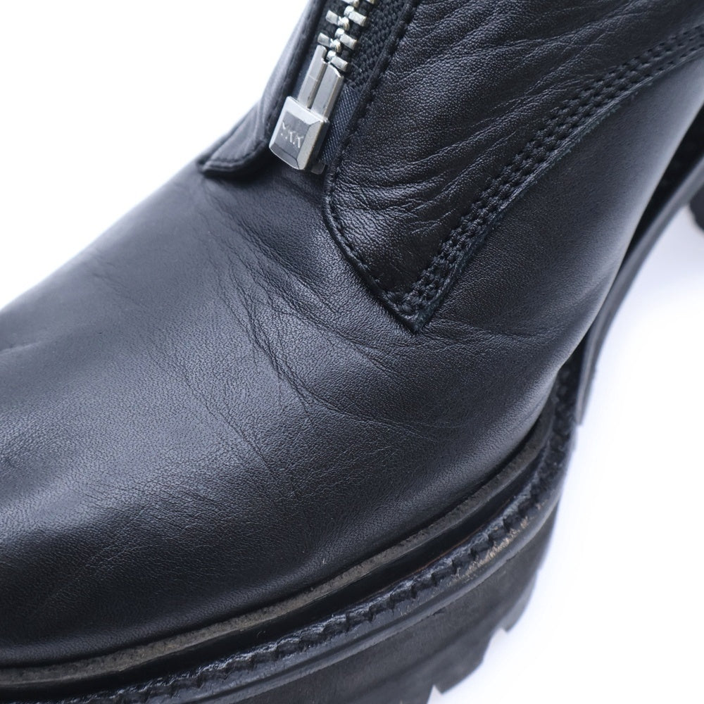 A LEATHER(エーレザー) フロントジップレザーハイヒールショートブーツ レディース ブラック ALHB1