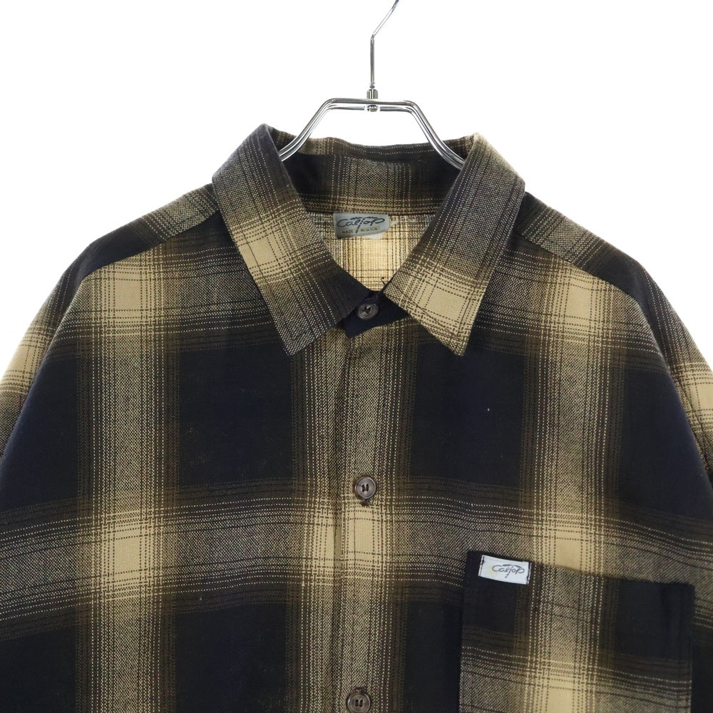 NO BRAND(ノーブランド) CalTop ワッペン ロゴ フランネルシャツ 長袖シャツ ブラック/イエロー