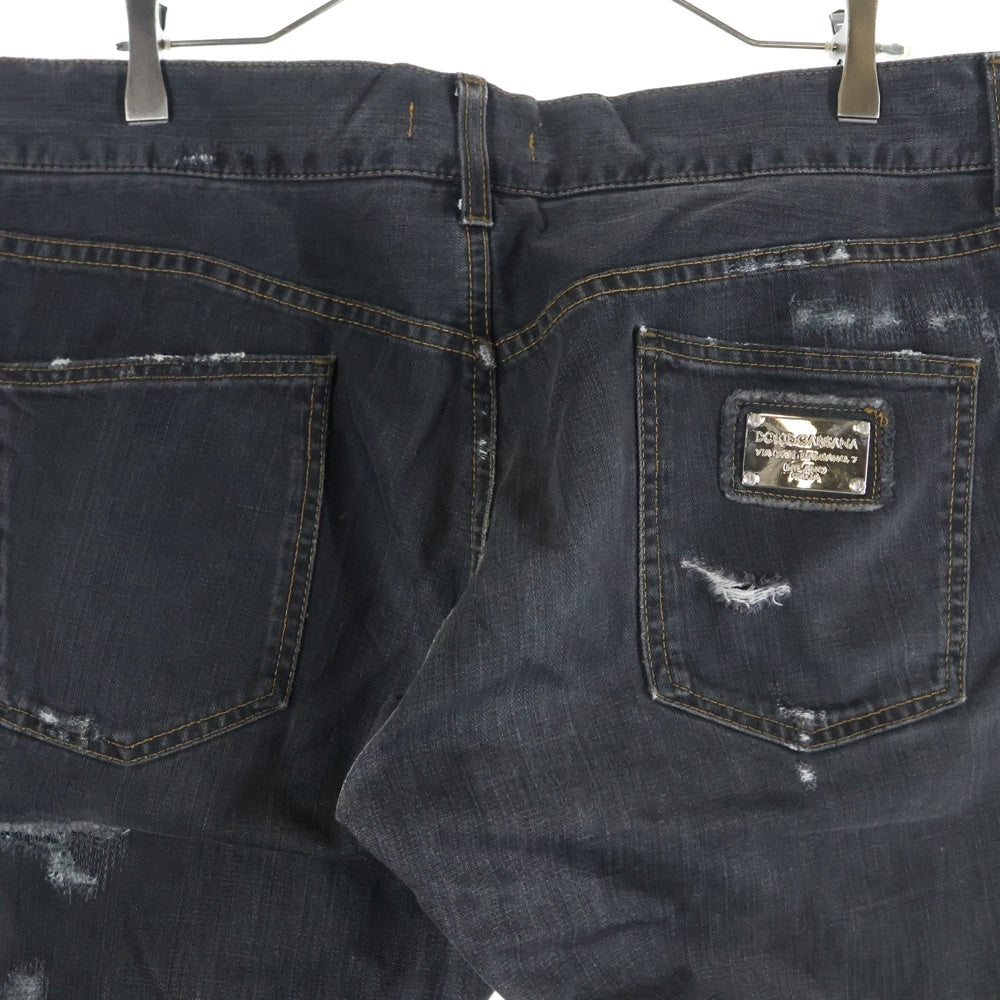 DOLCE & GABBANA(ドルチェアンドガッバーナ) ダメージ加工 デニムパンツ ストレートジーンズ ブラック G46KLD G8E22