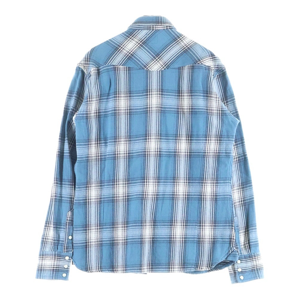 DENIME(ドゥニーム) チェック柄 長袖ウエスタンネルシャツ ブルー