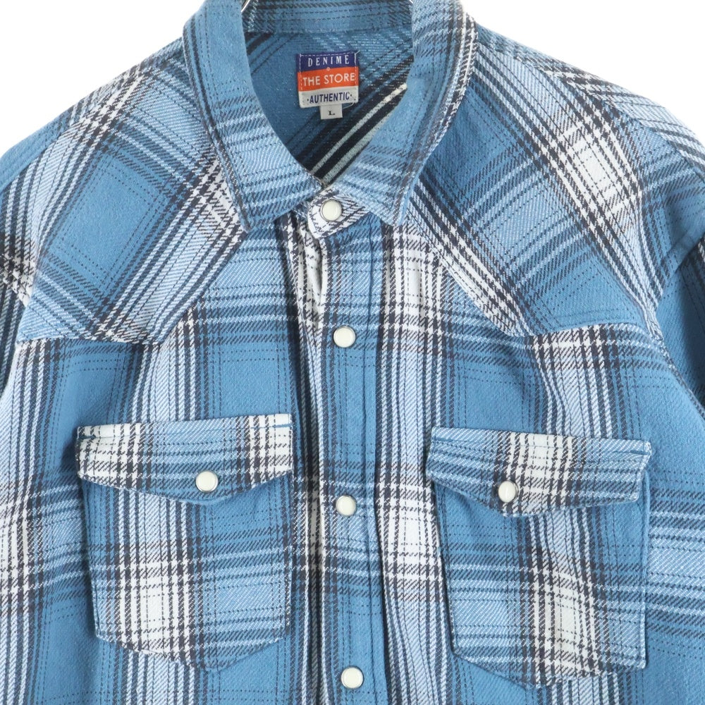 DENIME(ドゥニーム) チェック柄 長袖ウエスタンネルシャツ ブルー