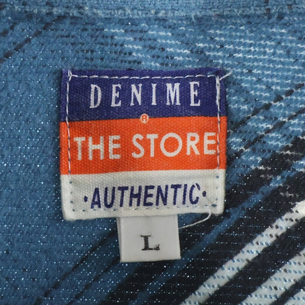 DENIME(ドゥニーム) チェック柄 長袖ウエスタンネルシャツ ブルー