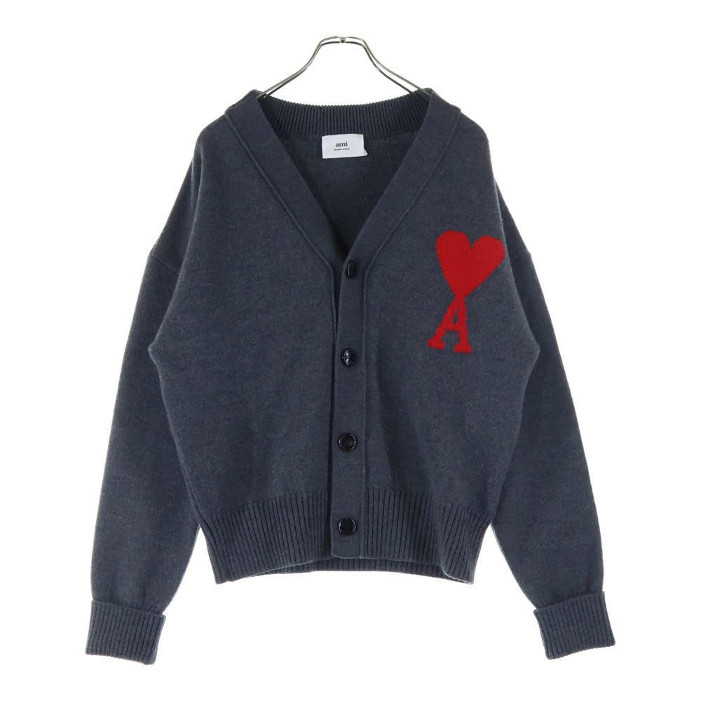 ami paris(アミパリス) ハートロゴ ウールニットカーディガン グレー