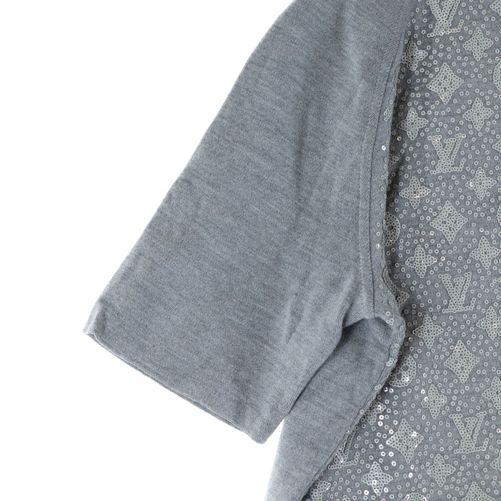LOUIS VUITTON(ルイヴィトン) モノグラム ビジュウ総柄 クルーネック 半袖ニット カットソー グレー レディース RW141W F5KS17OEL