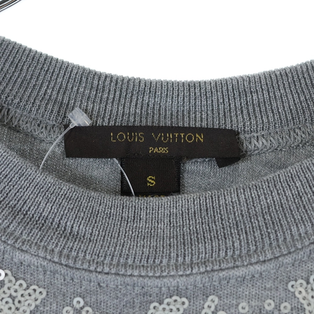 LOUIS VUITTON(ルイヴィトン) モノグラム ビジュウ総柄 クルーネック 半袖ニット カットソー グレー レディース RW141W F5KS17OEL