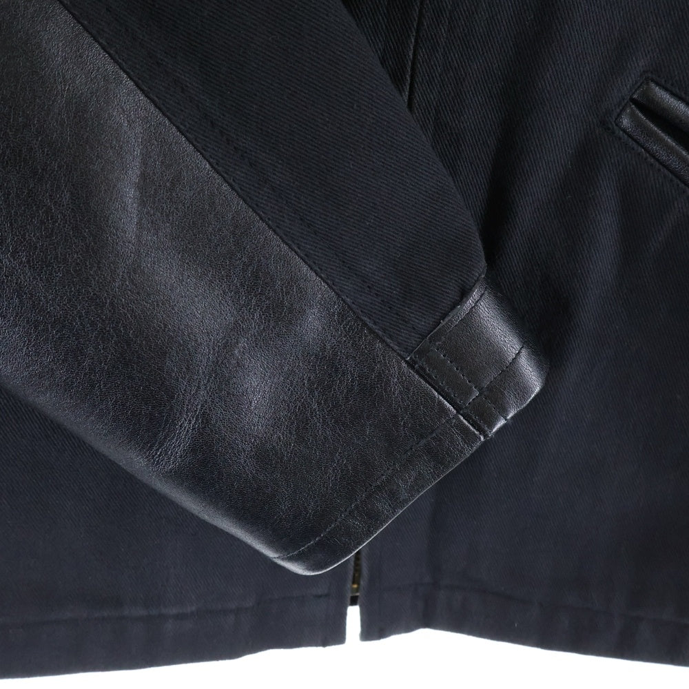 CALEE(キャリー) ウール ジップアップ レザー切り替え ワークジャケット ブラック