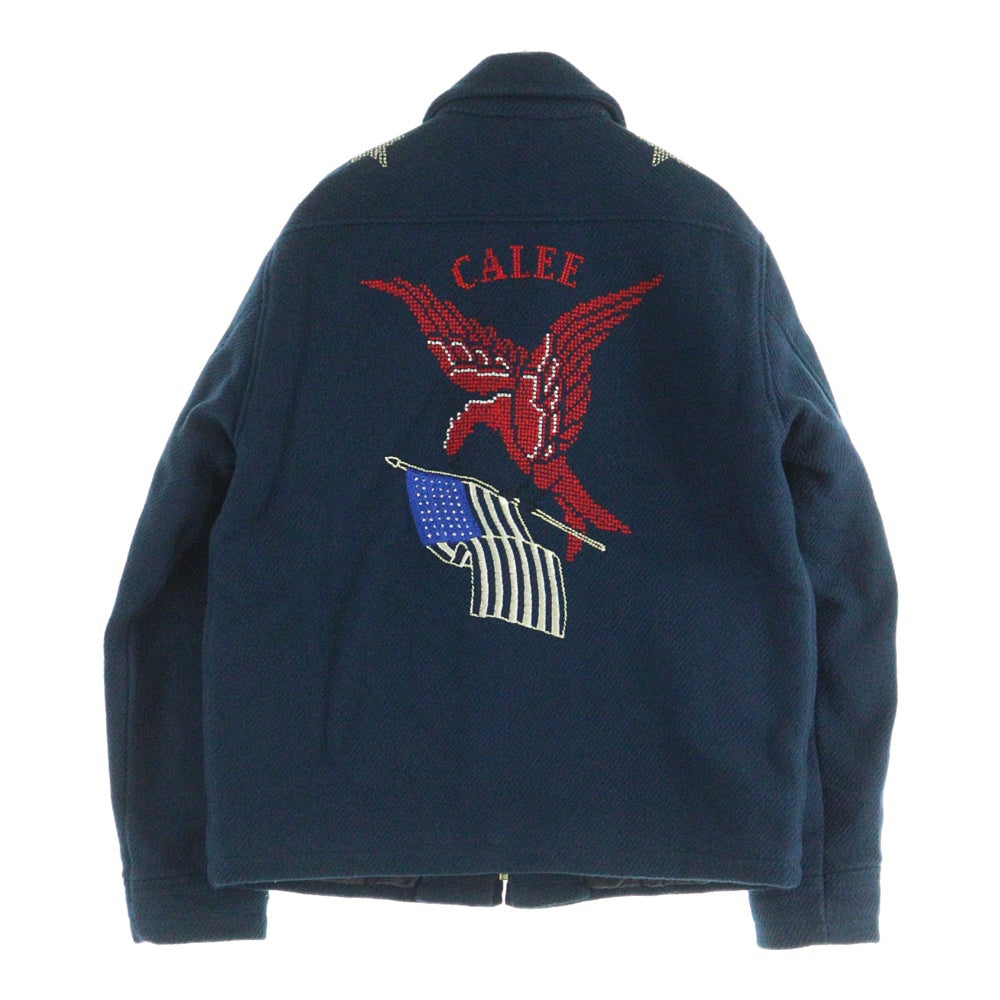 CALEE(キャリー) バックロゴ刺繍 中綿 ジップアップ スーベニア