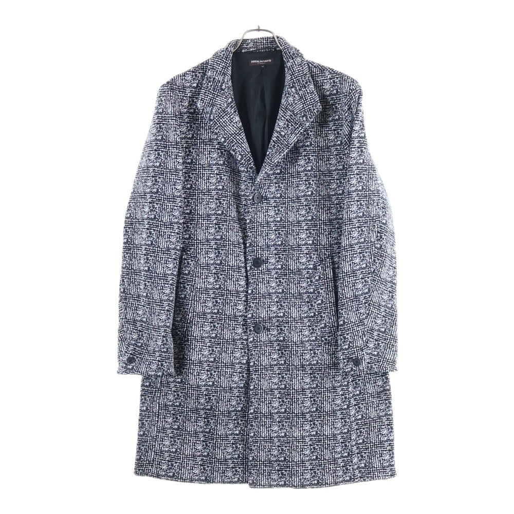 HIDEAWAYS(ハイダウェイ) 格子柄 ステンカラーコート ブラック/ホワイト