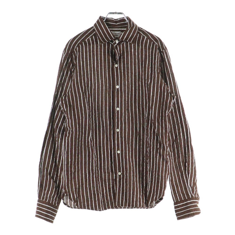 GUYROVER(ギローバー) ストライプ柄 長袖シャツ ブラウン