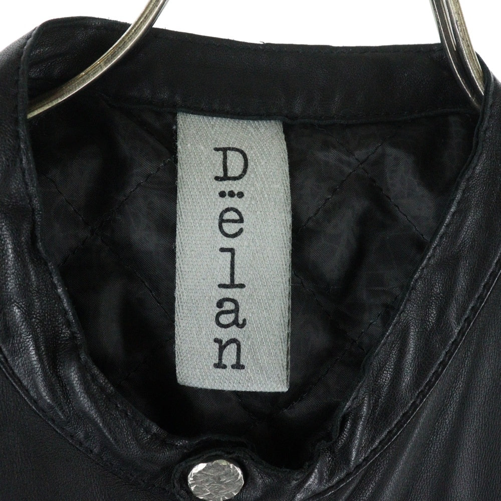 Delan(デラン) 裏地キルティング ジップアップレザージャケット ブラック 92080GIUL