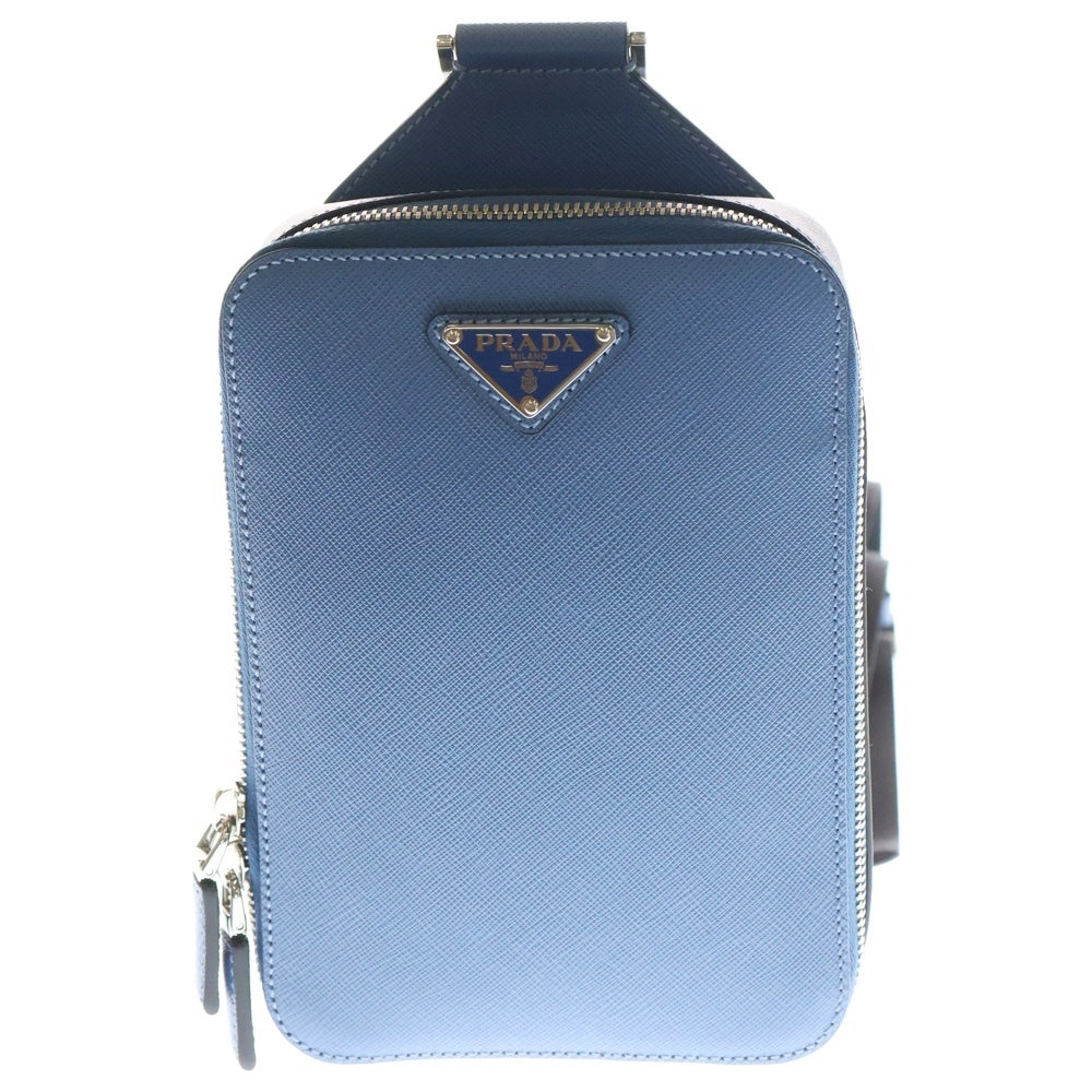 PRADA(プラダ) メタルロゴプレート サフィアーノ レザーボディショルダーバッグ ブルー 2VZ106 レディース