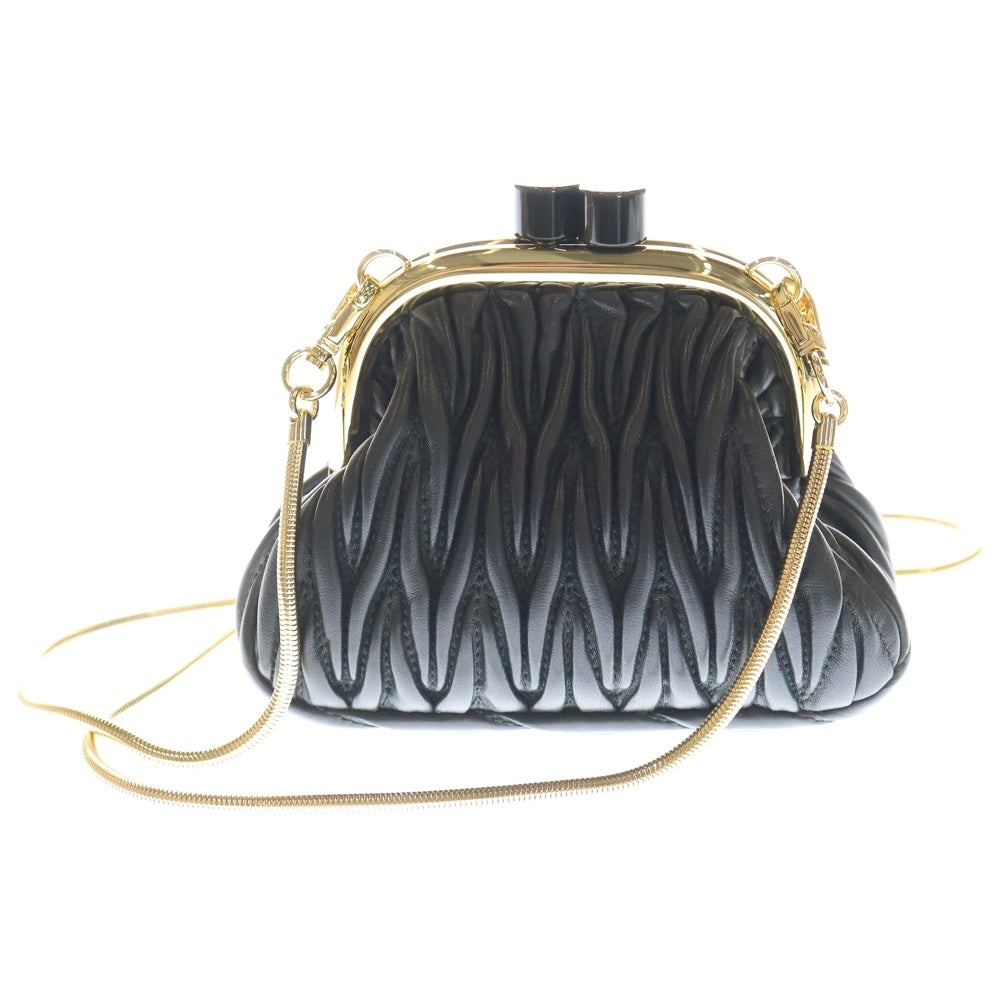 miumiu(ミュウミュウ) Belle ベル マテラッセ メタルロゴプレート がま口レザーチェーンショルダーバッグ ブラック 5BP016 レディース