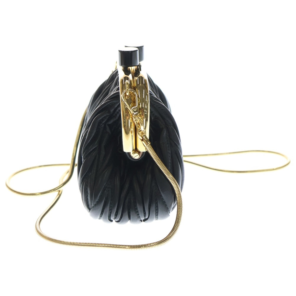 miumiu(ミュウミュウ) Belle ベル マテラッセ メタルロゴプレート がま口レザーチェーンショルダーバッグ ブラック 5BP016 レディース