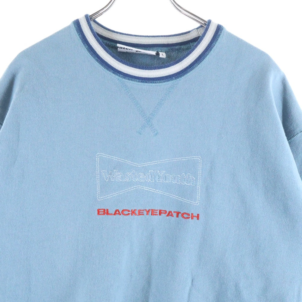 THE BLACK EYE PATCH(ブラックアイパッチ) 21SS ×Wasted Youth ロゴ刺繍クルーネック長袖スウェット ブルー