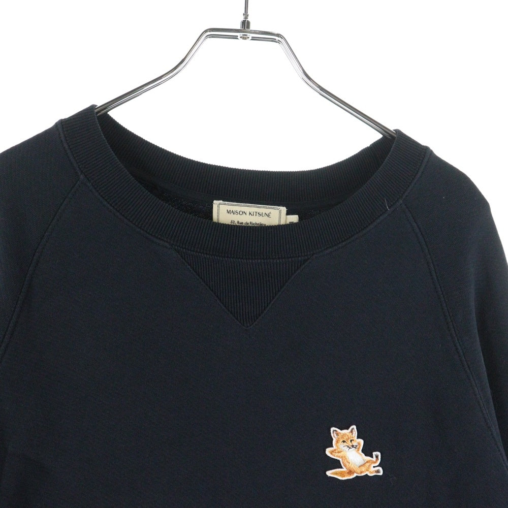 MAISON KITSUNE(メゾンキツネ) チラックスロゴ刺繍 クルーネック長袖スウェット トレーナー ブラック GU00342KM0002
