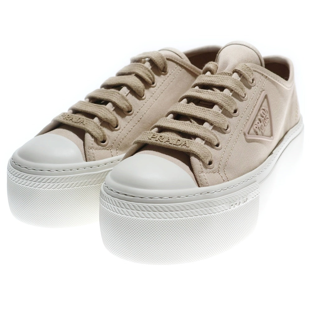 PRADA(プラダ) トライアングルロゴ コットンキャンバス ローカットスニーカー ベージュ 1E407N レディース