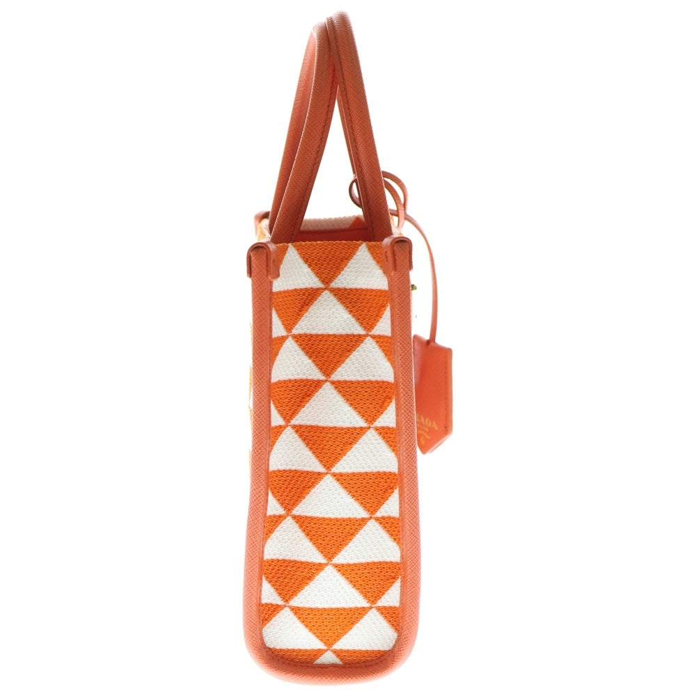 PRADA(プラダ) TRIANGOLO JACQUARD メタルロゴ トライアングルジャガード織 ハンドショルダーバッグ ホワイト/オレンジ 1BA355 レディース
