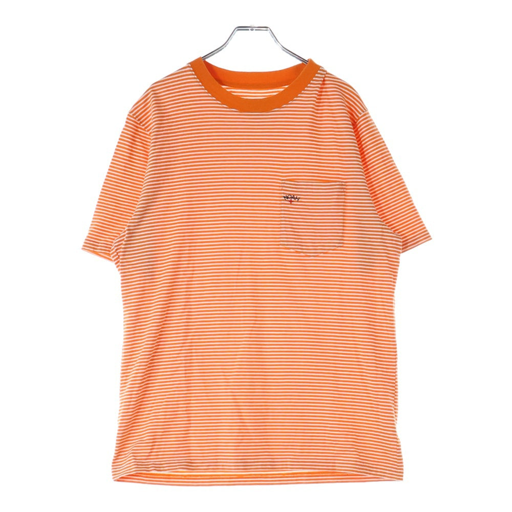 NOAH(ノア) フロントポケットロゴ ストライプクルーネック半袖Tシャツカットソー オレンジ 20-071-122-0040-1-0