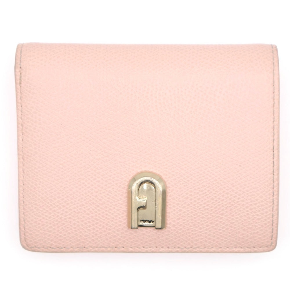FURLA(フルラ) アーチロゴ レザーコンパクトウォレット 二つ折り財布 ピンク