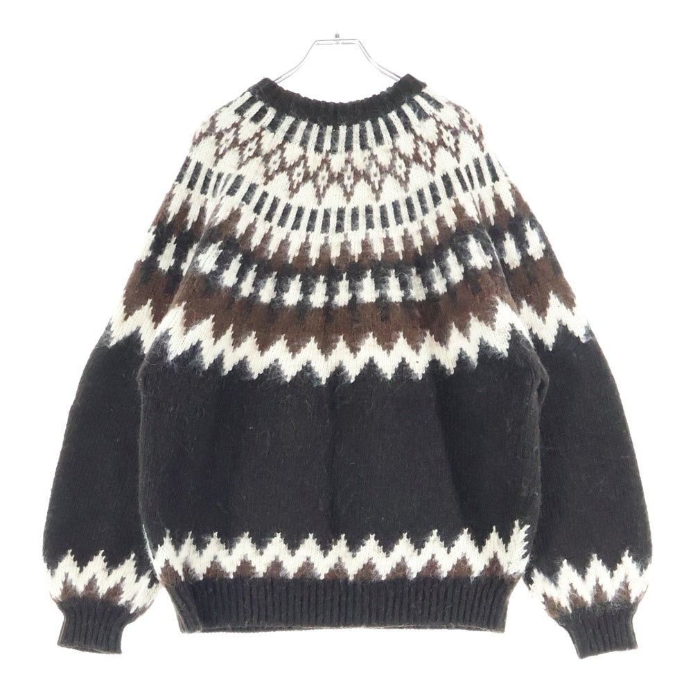 BEAMS(ビームス) シャギー ノルディック 総柄 クルーネック長袖ニットセーター ブラウン 11-15-0012-803