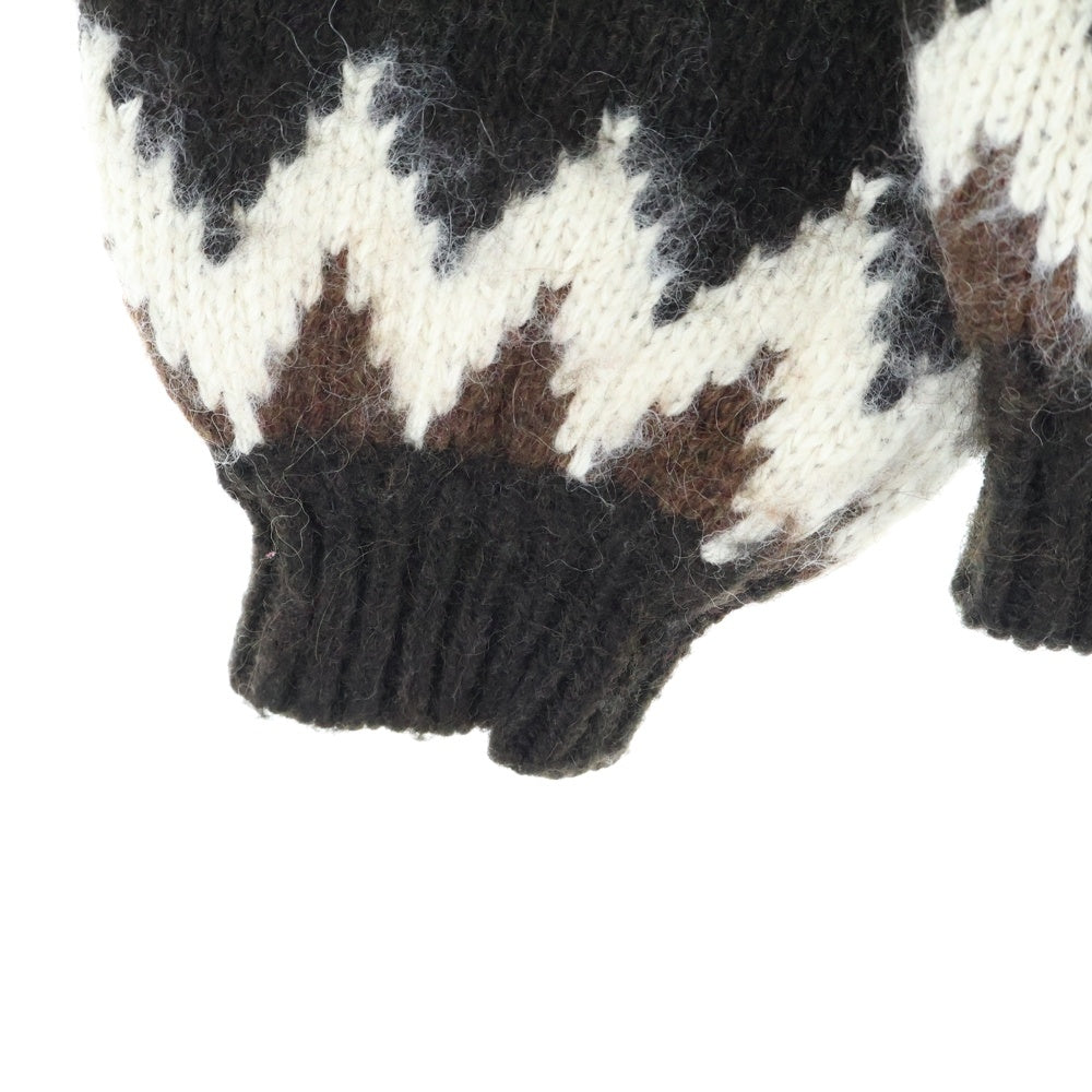 BEAMS(ビームス) シャギー ノルディック 総柄 クルーネック長袖ニットセーター ブラウン 11-15-0012-803