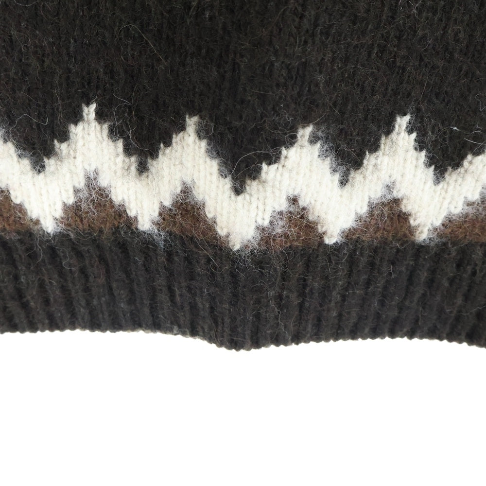 BEAMS(ビームス) シャギー ノルディック 総柄 クルーネック長袖ニットセーター ブラウン 11-15-0012-803