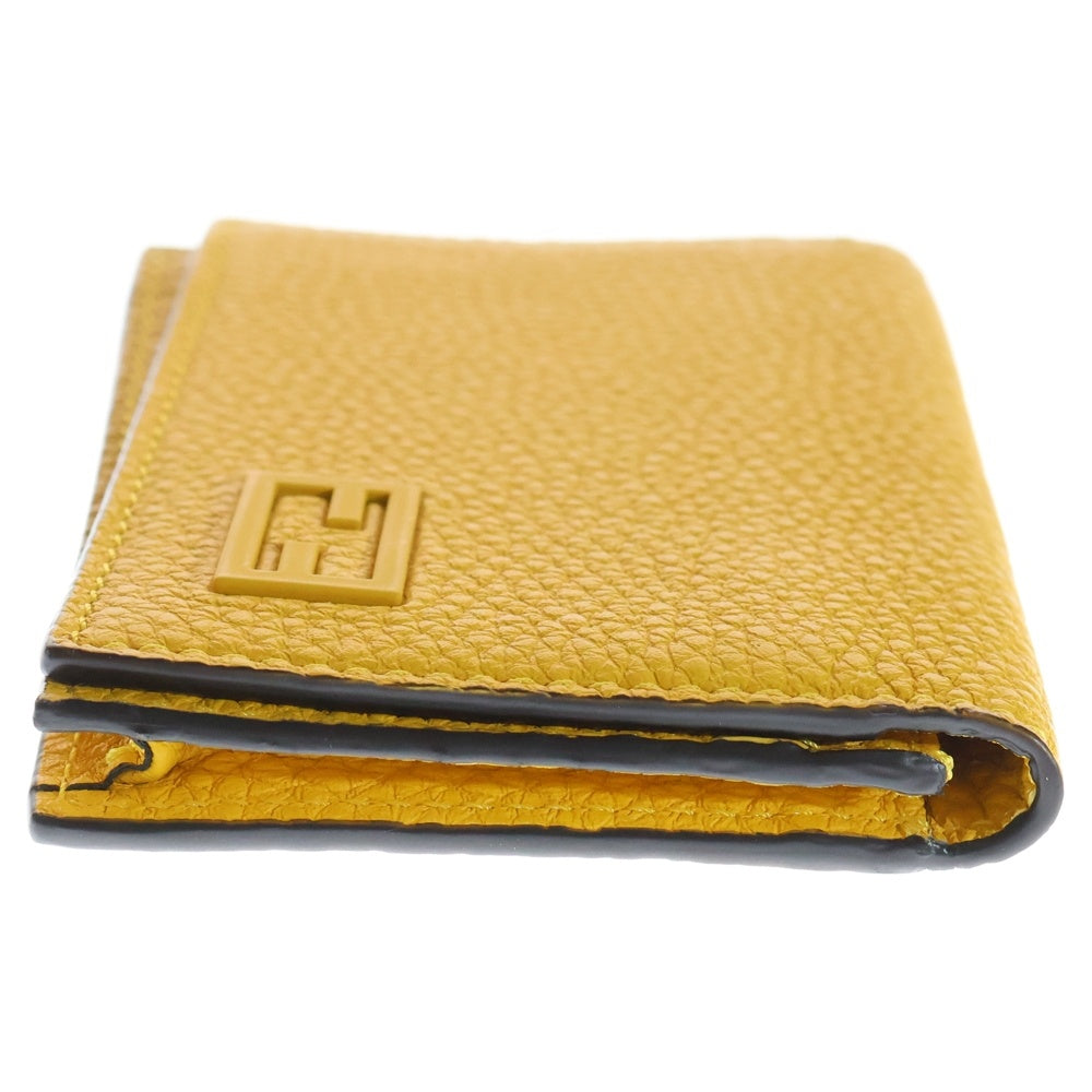 FENDI(フェンディ) ロゴプレート 二つ折り レザー カードケース イエロー 7M0222