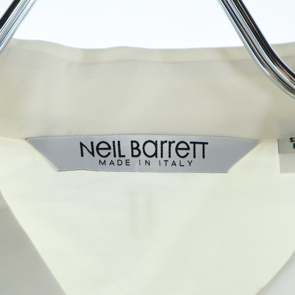 Neil Barrett(ニール バレット) ネクタイ プリント コットン 長袖スリムフィットシャツ ホワイト
