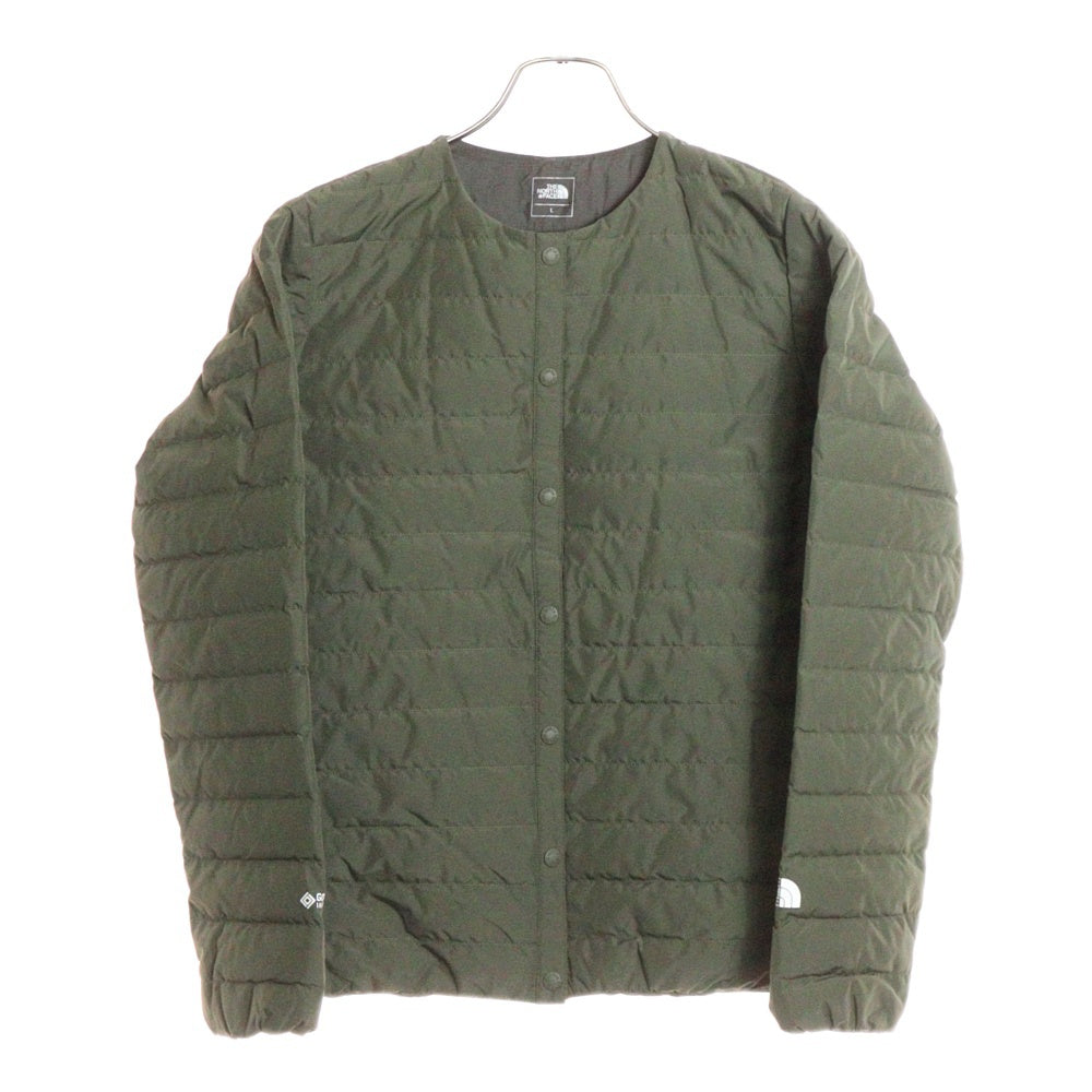 THE NORTH FACE(ザノースフェイス) フロントロゴ ジップアップ ノーカラー キルティング ライトダウンジャケット カーキ NDW92005Z