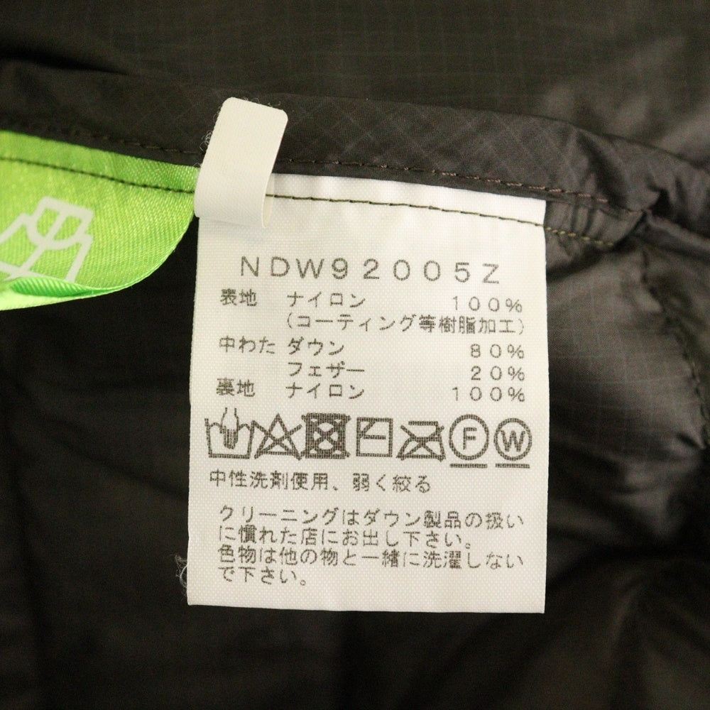 THE NORTH FACE(ザノースフェイス) フロントロゴ ジップアップ ノーカラー キルティング ライトダウンジャケット カーキ NDW92005Z