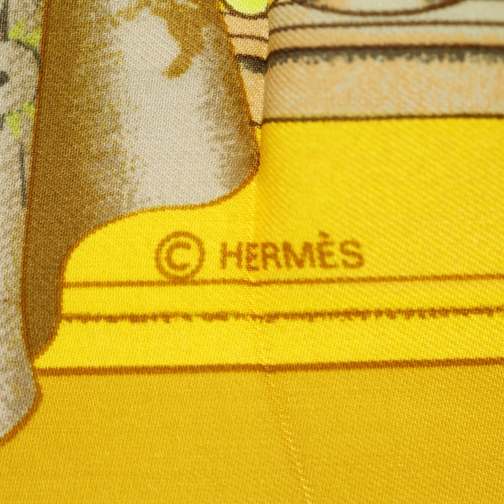HERMES(エルメス) カレ90 AZVLEJOS アズレージョ 総柄プリント シルクスカーフ ゴールド レディース