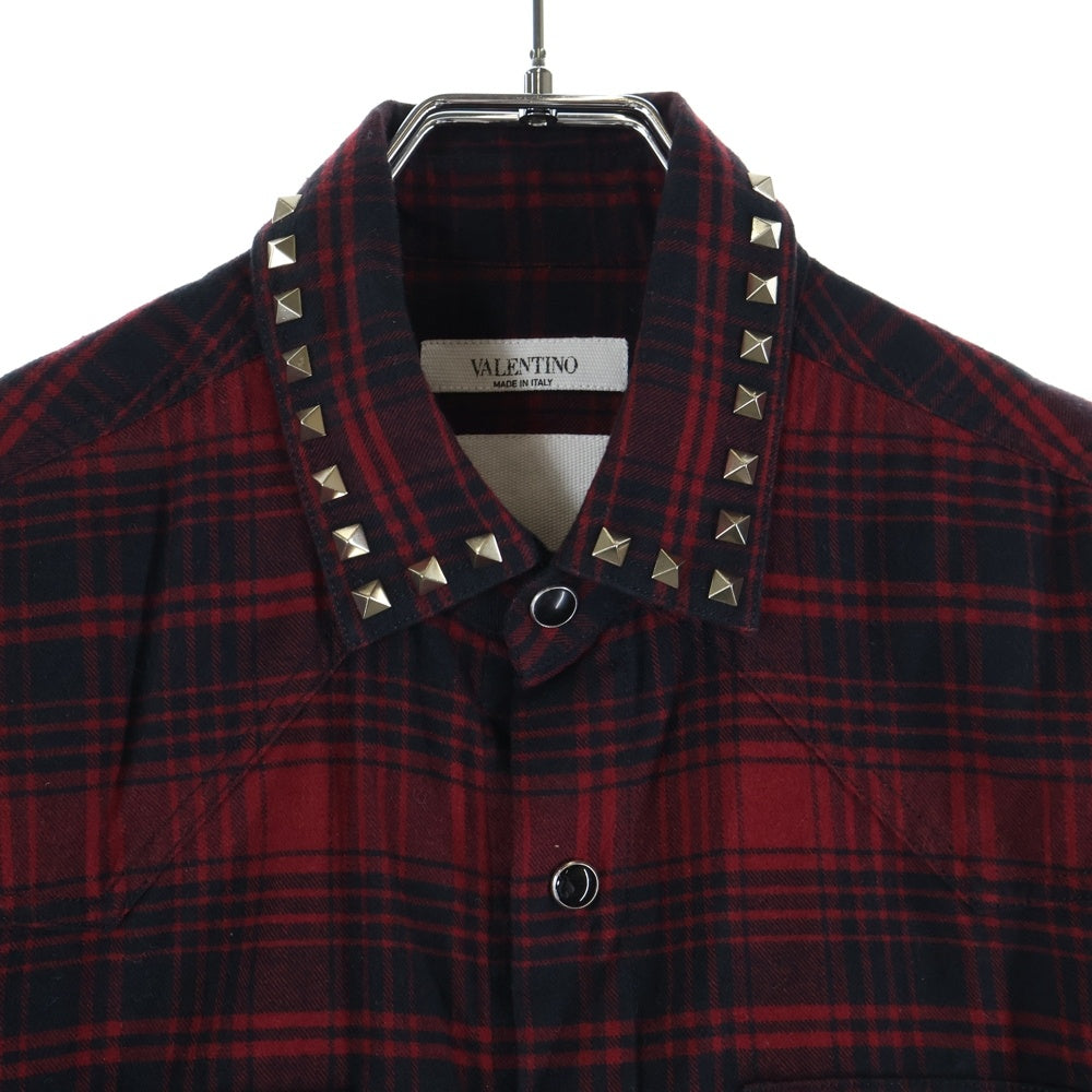 VALENTINO(ヴァレンティノ) スタッズ装飾 チェック柄 長袖シャツ レッド QV3AB7274PH