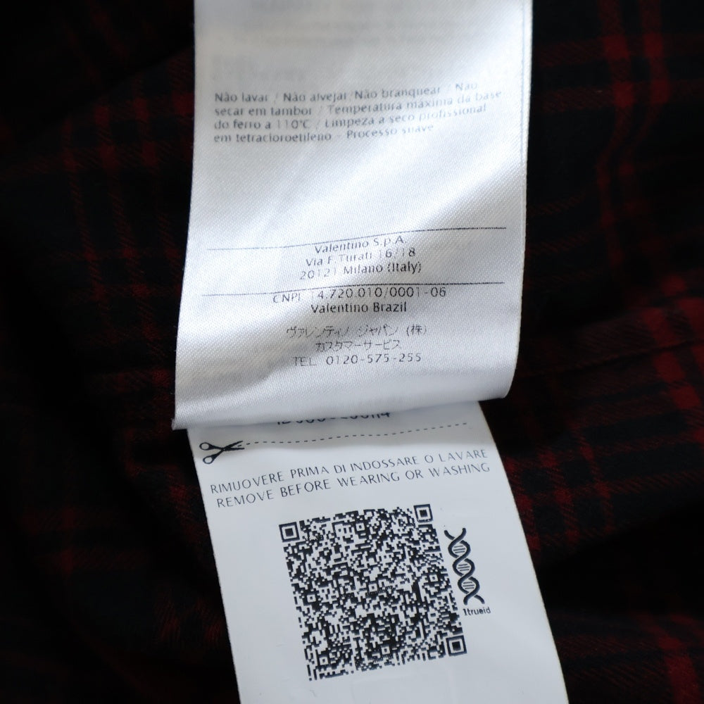 VALENTINO(ヴァレンティノ) スタッズ装飾 チェック柄 長袖シャツ レッド QV3AB7274PH