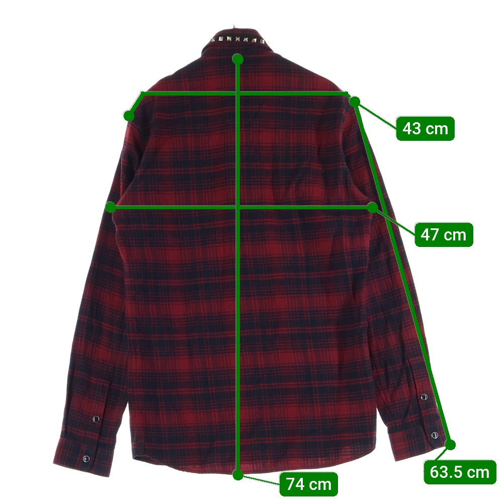 VALENTINO(ヴァレンティノ) スタッズ装飾 チェック柄 長袖シャツ レッド QV3AB7274PH