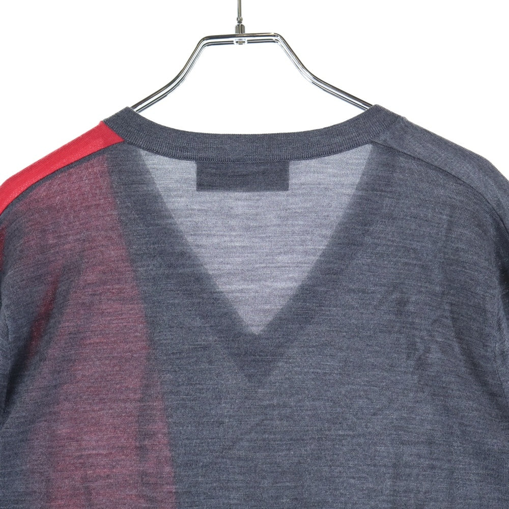 DSQUARED2(ディースクエアード) Vネック カラーブロックパターン ウールニットセーター グレー S71HA0655 S14586